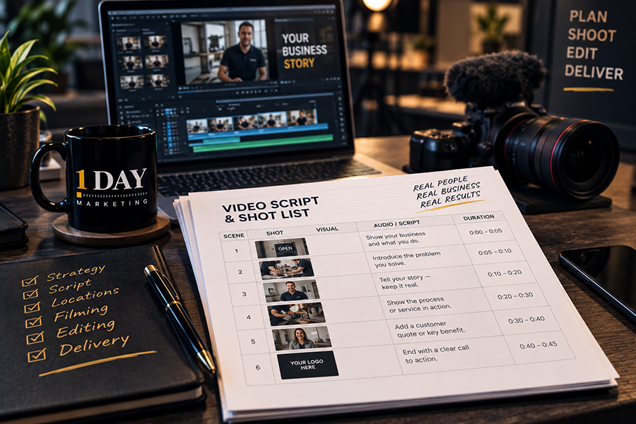 Video production shot list and script